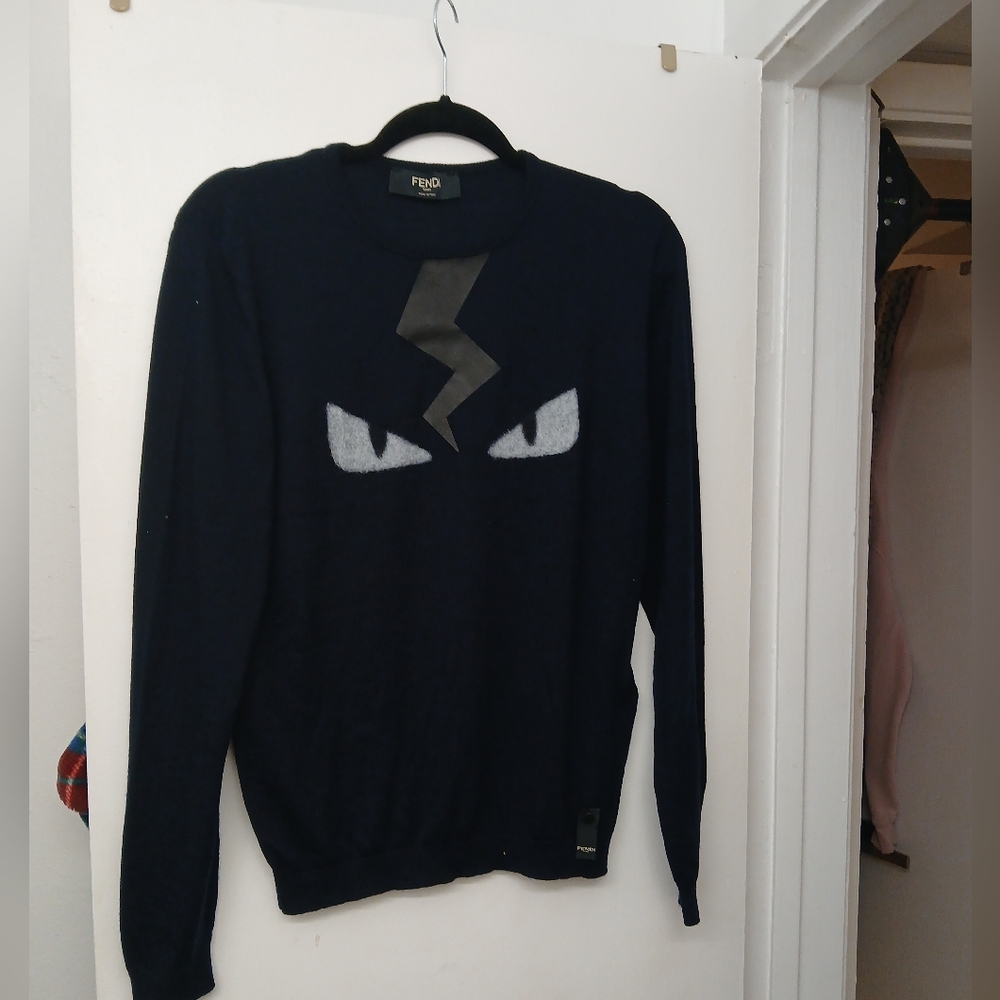 Fendi Men's Navy Sweater with Eye Design